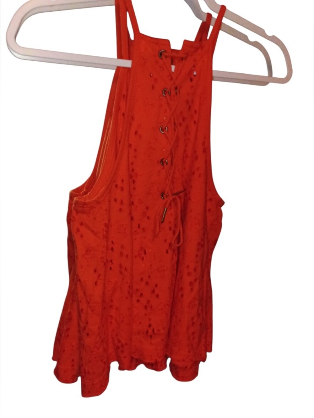 Free People Lace-Up Sleeveless Tank Top - Blood Orange Color- Size Small- NWOT